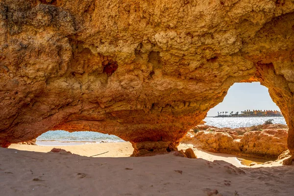 Belle Arche Grès Avec Vue Sur Marina Portimao Ferragudo Algarve — Photo
