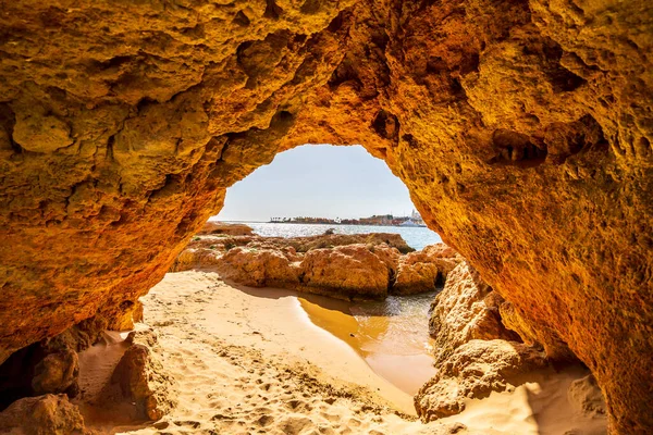 Belle Arche Grès Avec Vue Sur Marina Portimao Ferragudo Algarve — Photo