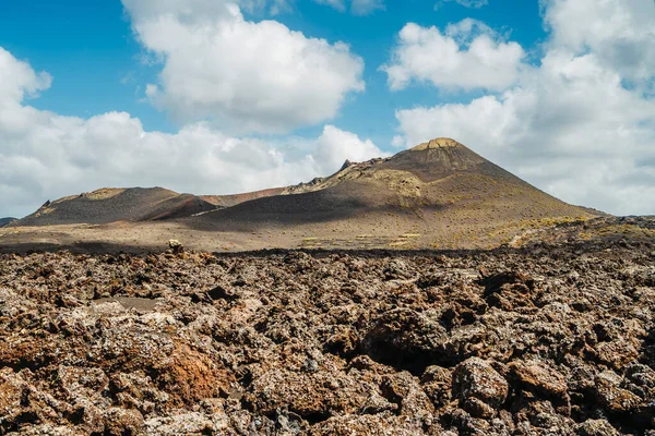 Amazing volcanic landscape with lava fields in Timanfaya National Park, Lanzarote, Canary Island, Spain