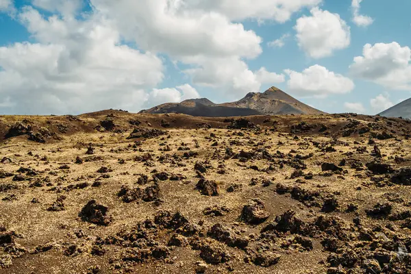 Verbazingwekkend Vulkanisch Landschap Met Lavavelden Timanfaya National Park Lanzarote Canarische — Stockfoto