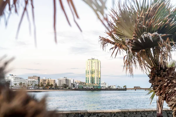 Arrecife Při Západu Slunce Hlavní Město Lanzarote Kanárské Ostrovy Španělsko — Stock fotografie