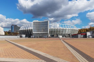 Kiev, Ukrayna - 23 Ekim 2021: Futbol maçları ve atletizm müsabakaları için çok işlevli spor arenası.
