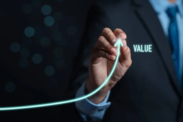 Businessman Writing Value Money Target Analyze Sales Data Trading Showing — Stock Photo, Image