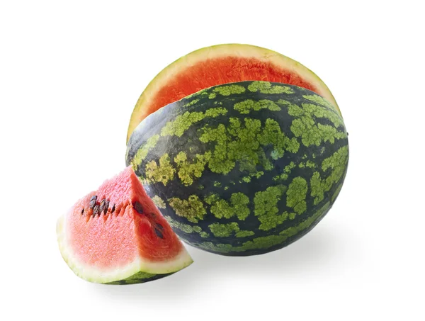 Vattenmelon och skiva isolerad på vit — Stockfoto