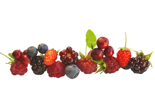 Framboesas frescas deliciosas, mirtilos, morangos, cranberr — Fotografia de Stock