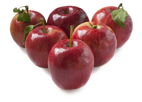 Six fresh red apples on a white background — Stock Photo, Image