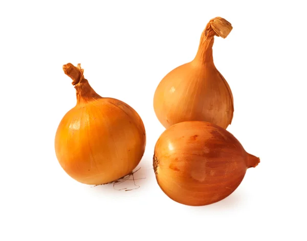 Three onions isolated on white background — Stock Photo, Image