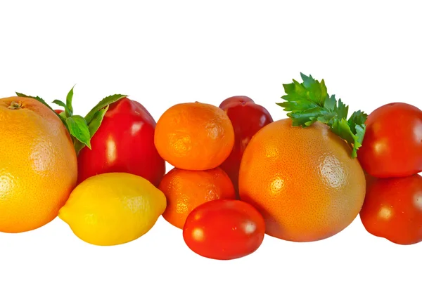 Uppsättning av olika frukter och grönsaker isolerad på vit backgro — Stockfoto