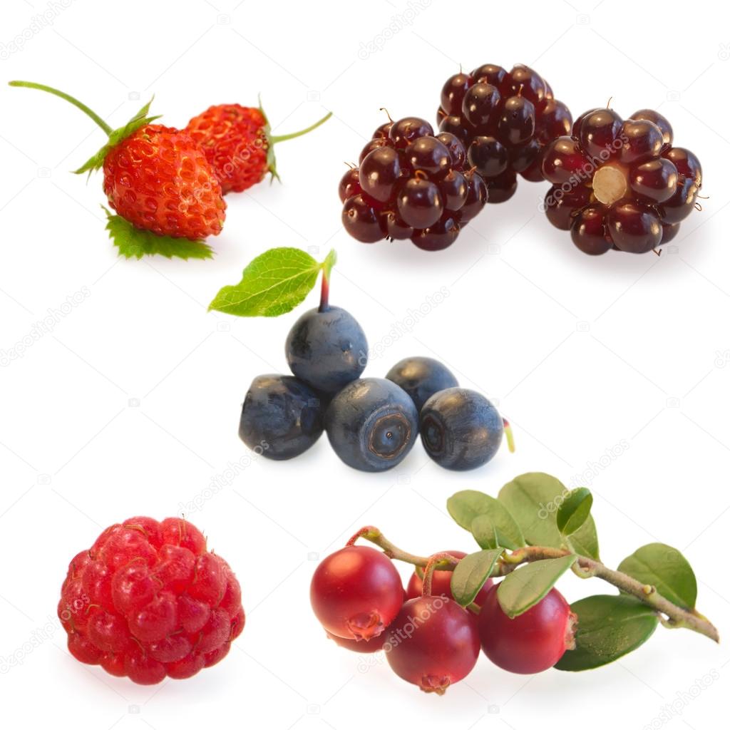 Collage of raspberries, blueberries, blackberries and strawberries