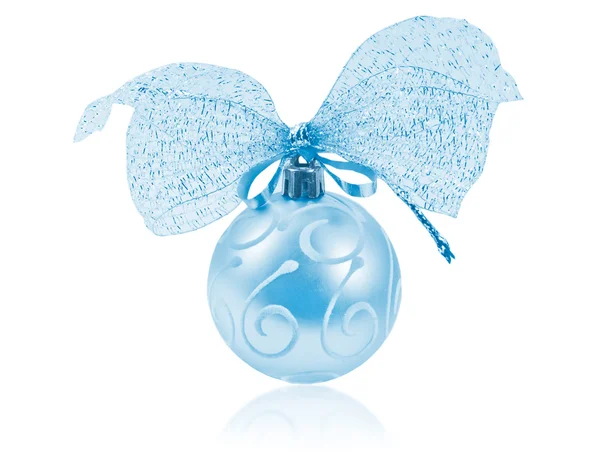 Blue Christmas ball with bow — Stock Photo, Image