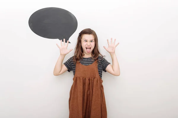 Foto Divertida Adolescente Infantil Hacer Funky Cara Palo Lengua Fuera —  Fotos de Stock