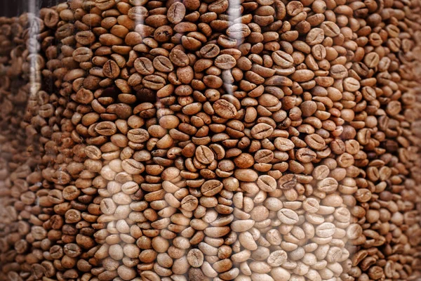 Grains Café Modèle Grains Café Torréfiés Dans Pot Verre Grains — Photo
