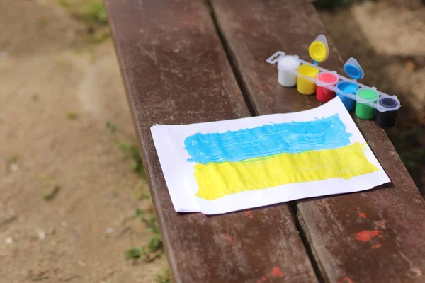 Children Drawings War Ukraine Call Peace Drawing Ukrainian Flag Heart — Stock Photo, Image