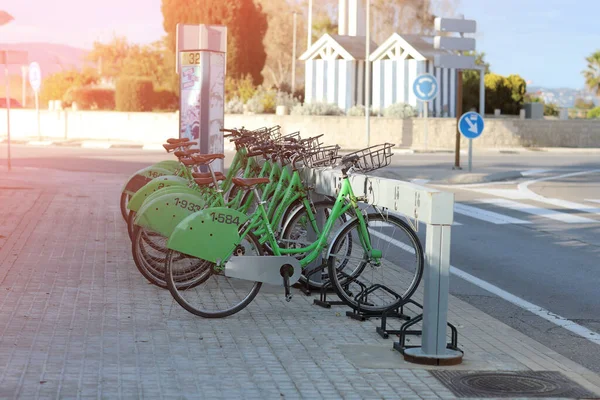 Castellon Spain April 2022 Close Rental Bicycle Alignment Parked Station — Foto de Stock