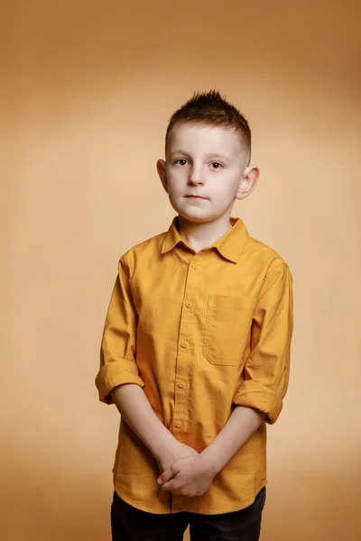 Photo Attractive Cheerful Nice School Boy Standing His Arms Crossed — Foto Stock