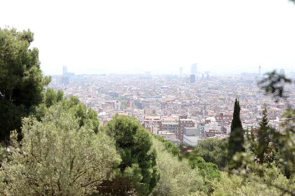 Utsikt Över Staden Barcelona Från Berget Solig Dag Från Park — Stockfoto