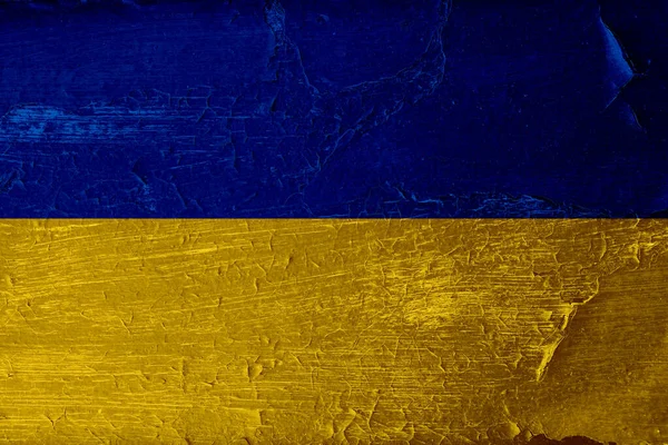 Blaue Risse Auf Holz Vintage Textur Mit Ukrainischer Flagge Bemalte — Stockfoto