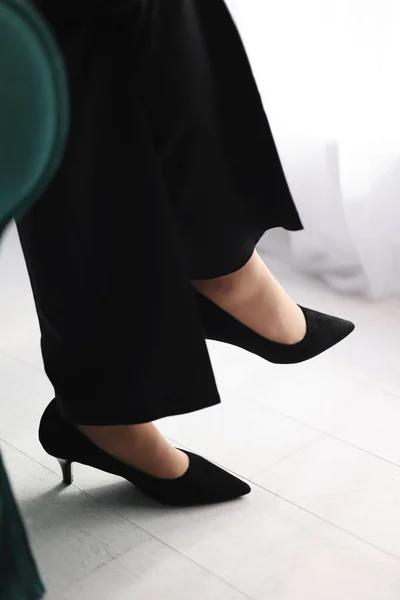 Cropped Photo Legs Classic Black High Heels Shoes Black Pants — Stock Fotó