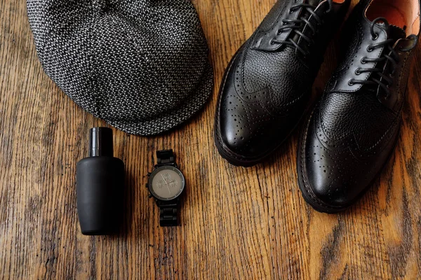 Men Outfits Man Clothing Set Black Classic Shoes Watch Vintage — Stockfoto