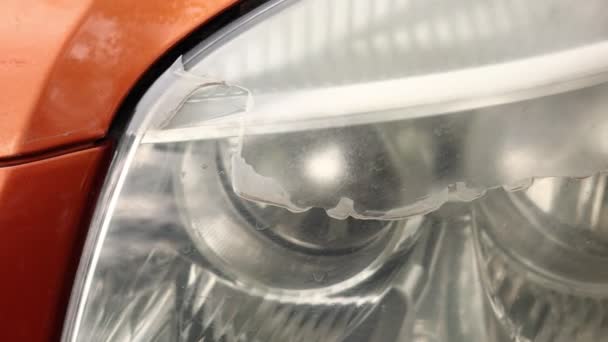 Cracked Peeling Car Headlight Headlight Orange Vintage Car Aging Car — Video Stock