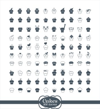 100 cupcake anahat vektör ikonlar