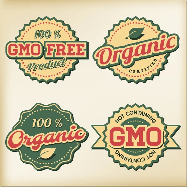 Etiquetas ecológicas y libres de OMG — Archivo Imágenes Vectoriales