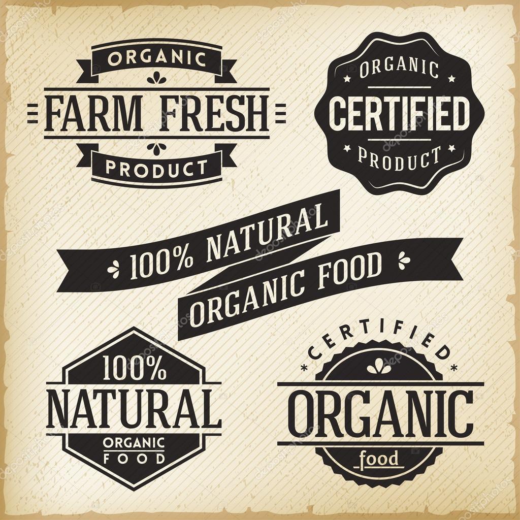 Vector Collection of Monoprint Vintage Labels for Organic Food Product