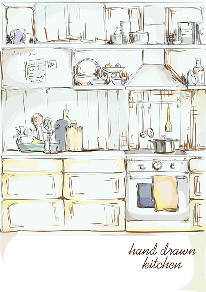 Kitchen interior hand drawn — Stock Vector