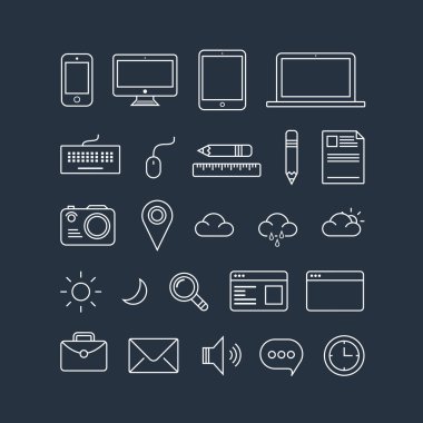 Simple line icons pack for your design. Vector thin icons design set clipart
