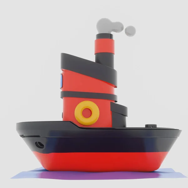 Cartoon boat toy side view 3D render image,