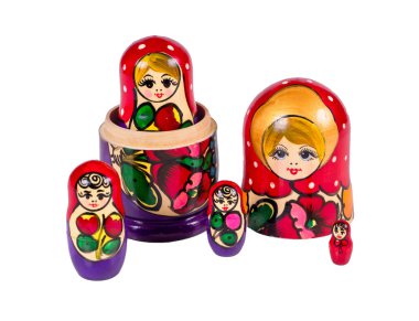 Beyaz arka plan üzerinde izole Rusça matryoshka bebekler