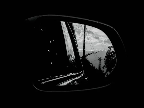 Reflet Rue Dans Miroir Voiture — Photo