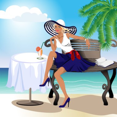 okyanus üzerinde şapkalı güzel bir kız