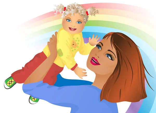 A happy young mother with a baby — Stock Vector