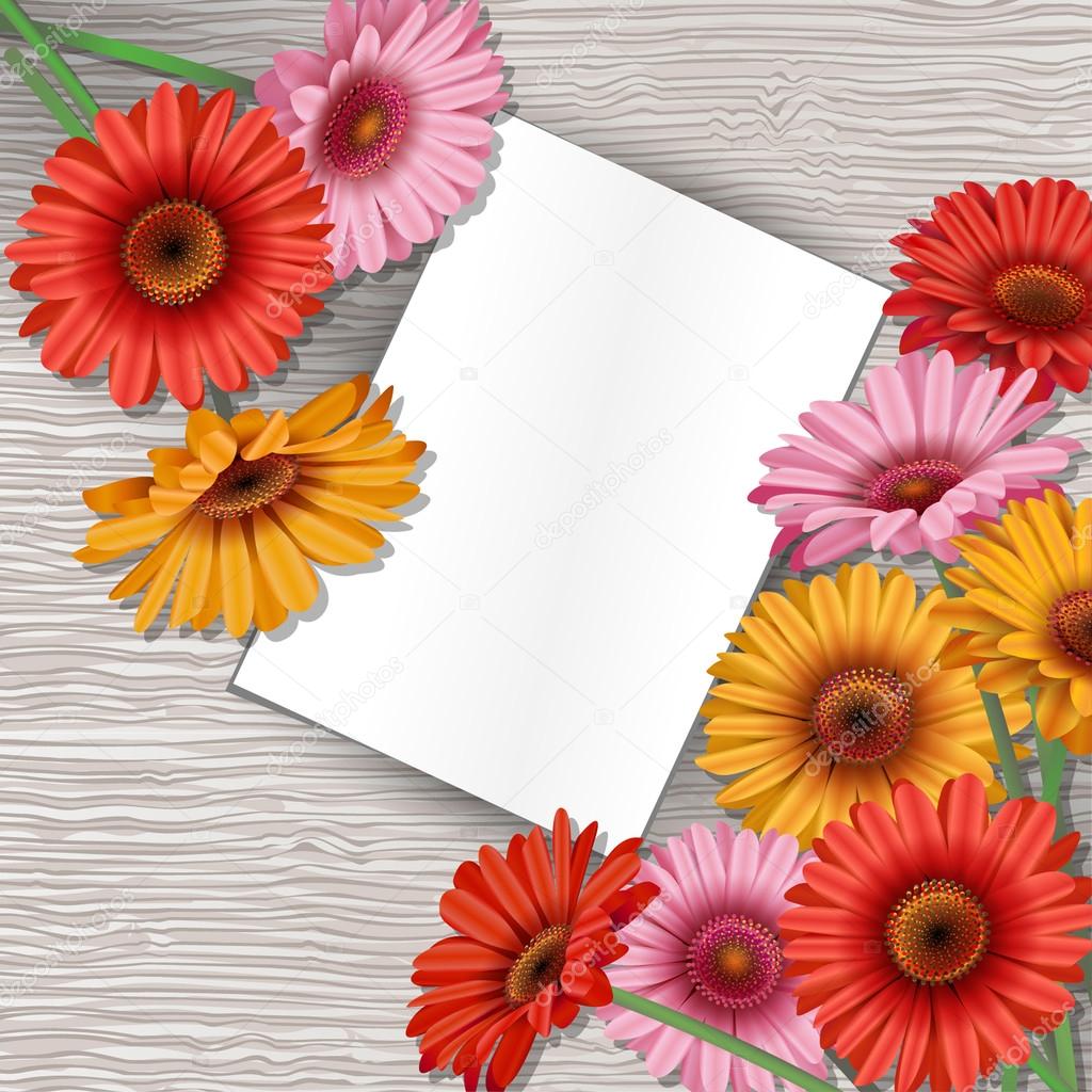 Colored chamomile letter lie on the wooden background
