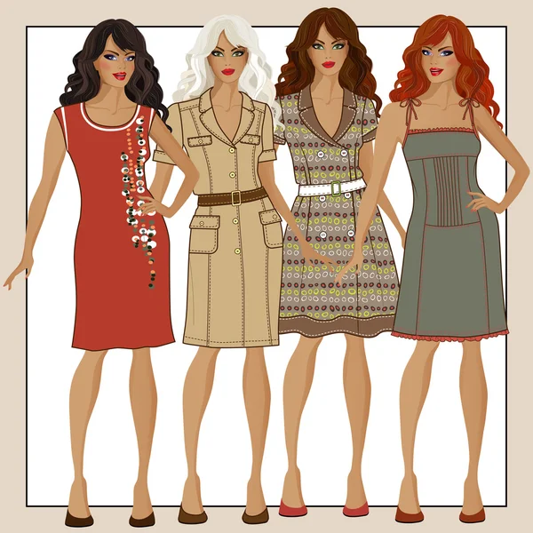 Collection of women's dresses — Stock Vector