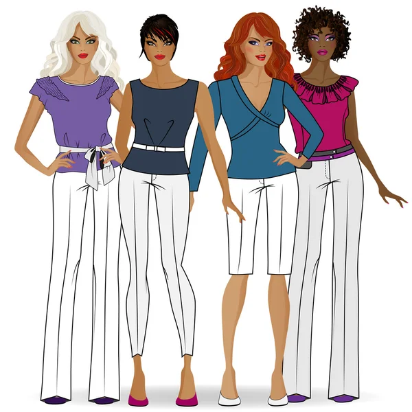 Eine farbige Kollektion von Kleidung für Mädchen — Stockvektor