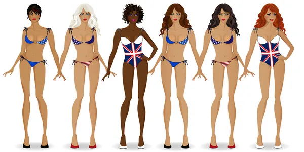 Set van meisjes in nationale bikinis1 — Stockvector