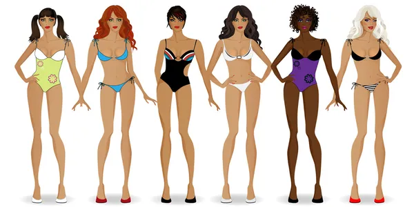 Set van meisjes in nationale bikinis1 — Stockvector