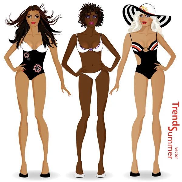 Set van meisjes in bikini's 3 — Stockvector