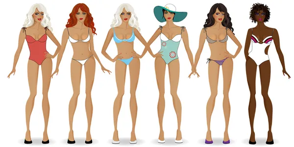 Conjunto de chicas en bikinis 2 — Vector de stock