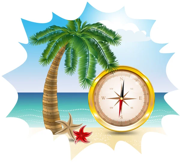 Compass on the background of the sea and ocean — Stock Vector