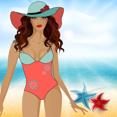 Kız bir mayo beach1 üzerinde
