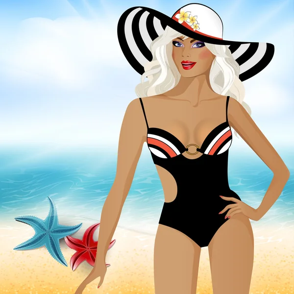 Chica en traje de baño en la playa4 — Archivo Imágenes Vectoriales