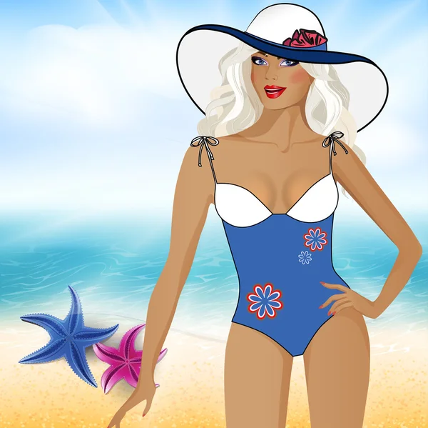 Chica en traje de baño en la playa7 — Archivo Imágenes Vectoriales