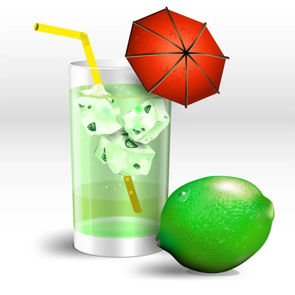 Verre de jus de citron vert avec glace — Image vectorielle