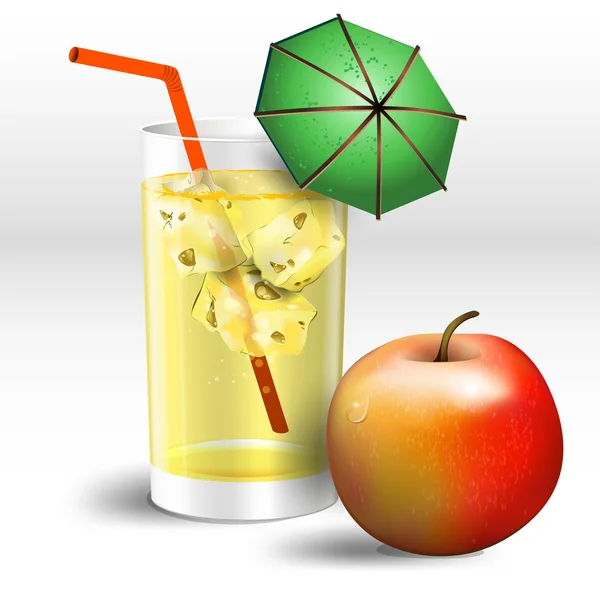 Vaso de zumo de manzana con hielo — Vector de stock