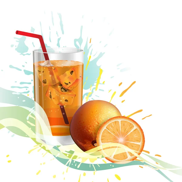 Un vaso de zumo de naranja con hielo1 — Vector de stock