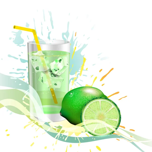 A glass of lime juice with ice1 — Stock Vector