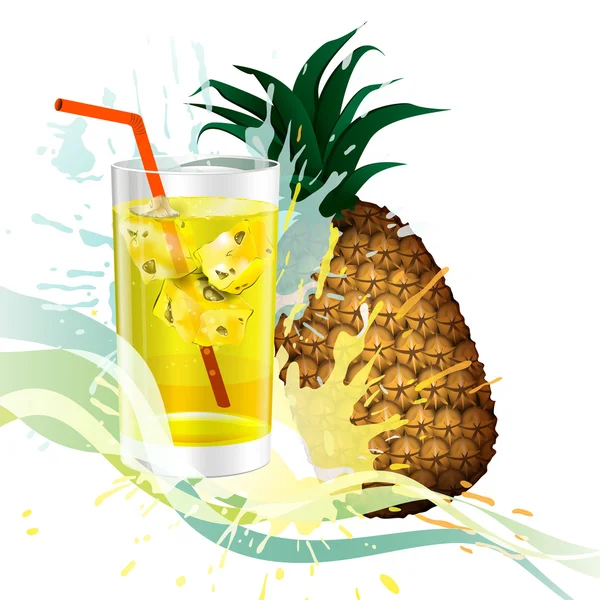 A glass of pineapple juice with ice1 — Stock Vector